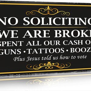 Bestylez No Solicting Sign We Are Broke Vintage Metal Sign for House Front Door Porch Yard Outdoor Wall Decor