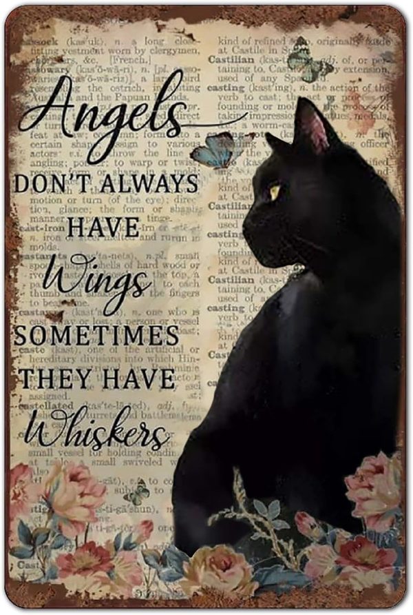 Bestylez Angels Don't Always Have Wings Sign Black Cat Memorial Gifts Cat Signs Home Decor