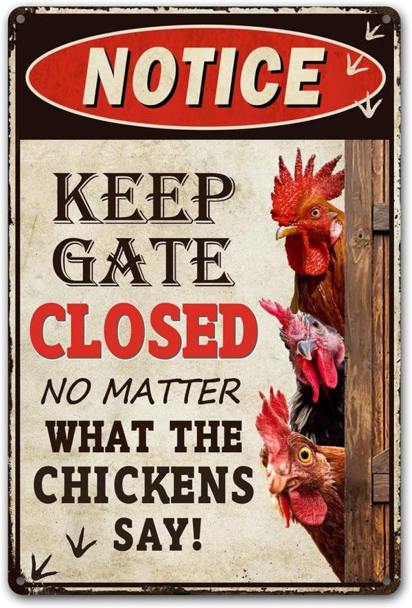 Bestylez Keep Gate Closed Sign Funny Chicken Coop Warning Sign Outdoor Chicken Decor