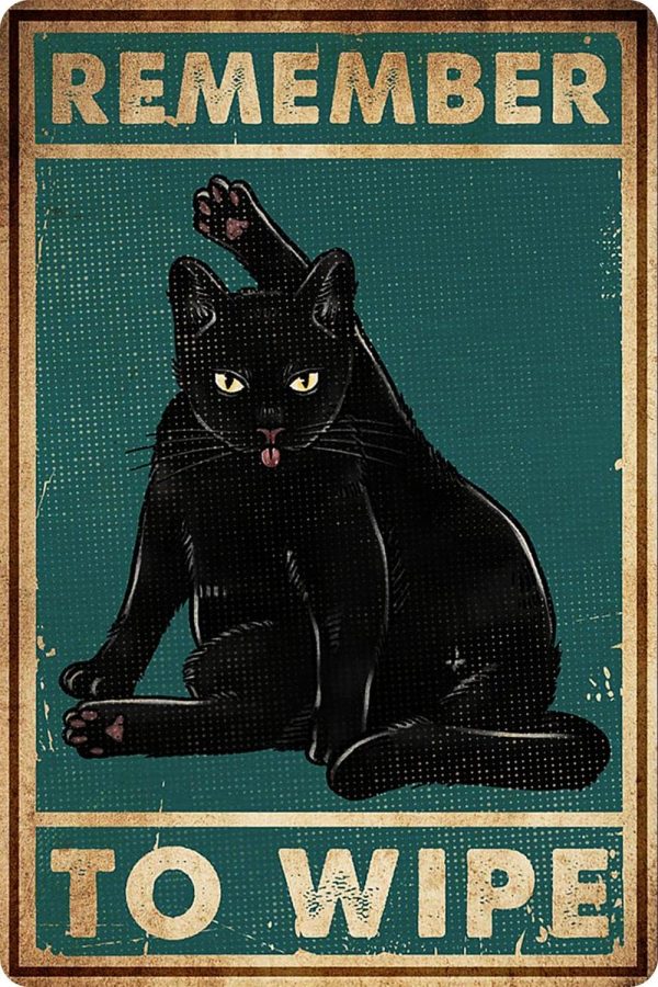 Bestylez Remember to Wipe Funny Black Cat Poster Vintage Cat Bathroom Sign Decor, Aluminum,